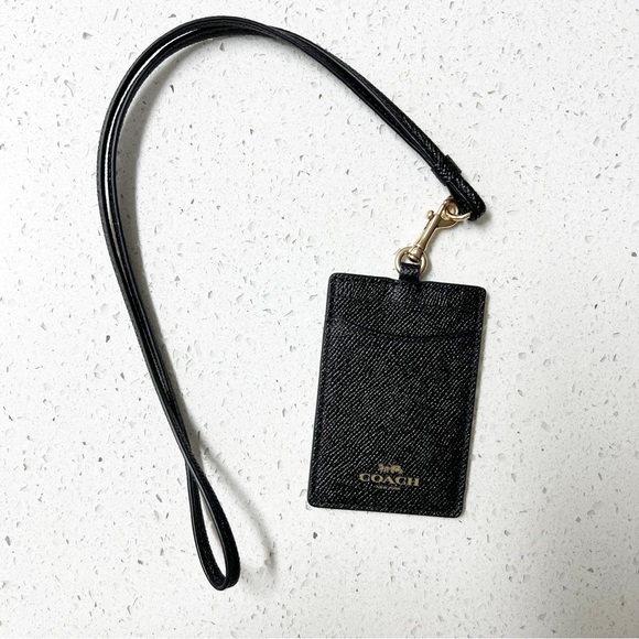 Coach Accessories Coach Black Crossgrain Leather Id Lanyard Womens